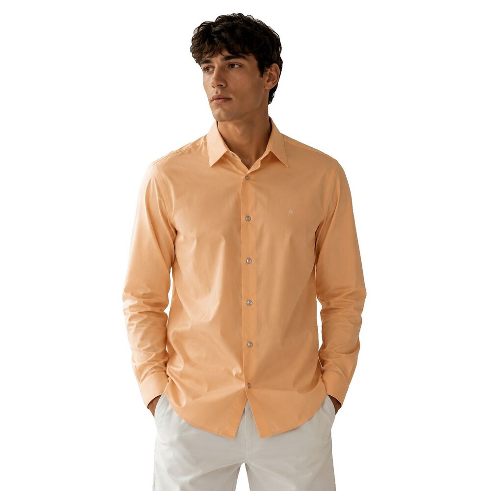 Calvin Klein Mens Slim Fit Stretch Collar Peach XL Button Up Shirt Long Sleeve